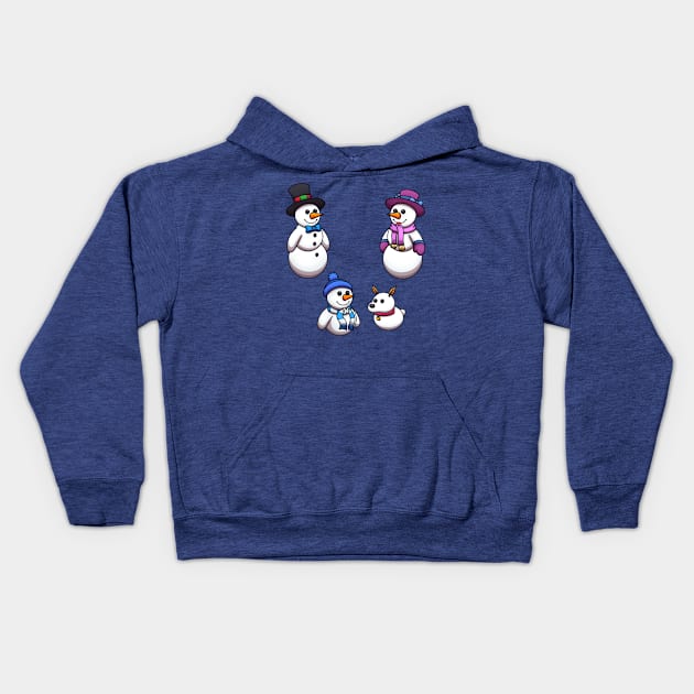 Happy Cartoon Snowman Family Sticker Pack Kids Hoodie by TheMaskedTooner